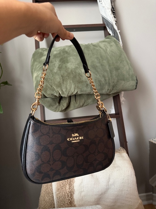 Coach Handbags - Coach Signature Teri Shoulder Bag in Walnut and Black